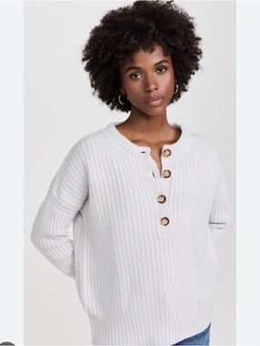 La Ligne Toujours Ribbed Cashmere Henley Sweater light gray XS